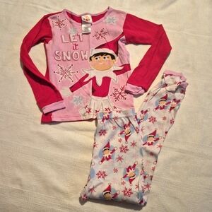 Elf Holiday girls size 8 pajama set, red, pink and white, GUC